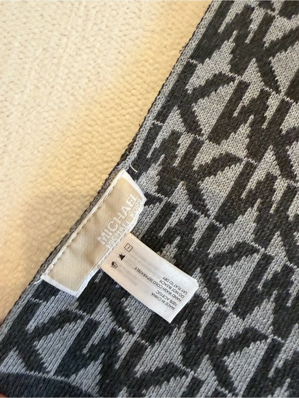 MICHAEL Michael Kors Black and Gray MK Logo Knit Scarf